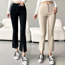 Nữ pintuck hở phía trước đi chơi hàng ngày thời trang bootcut quần quần nữ mùa hè dây thun thoáng mát