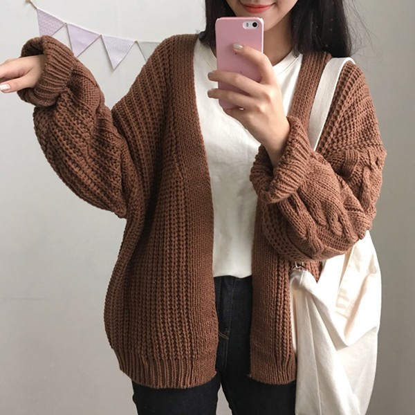 Áo cardigan dệt kim đan gân xoắn thông thường dành cho nữ WS-CD03