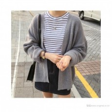 F8862 Áo cardigan dệt kim dáng rộng cổ chữ V cơ bản giữa các mùa