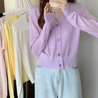 Áo cardigan xuyên thấu cổ chữ V mùa hè đơn giản dành cho nữ WS-N01