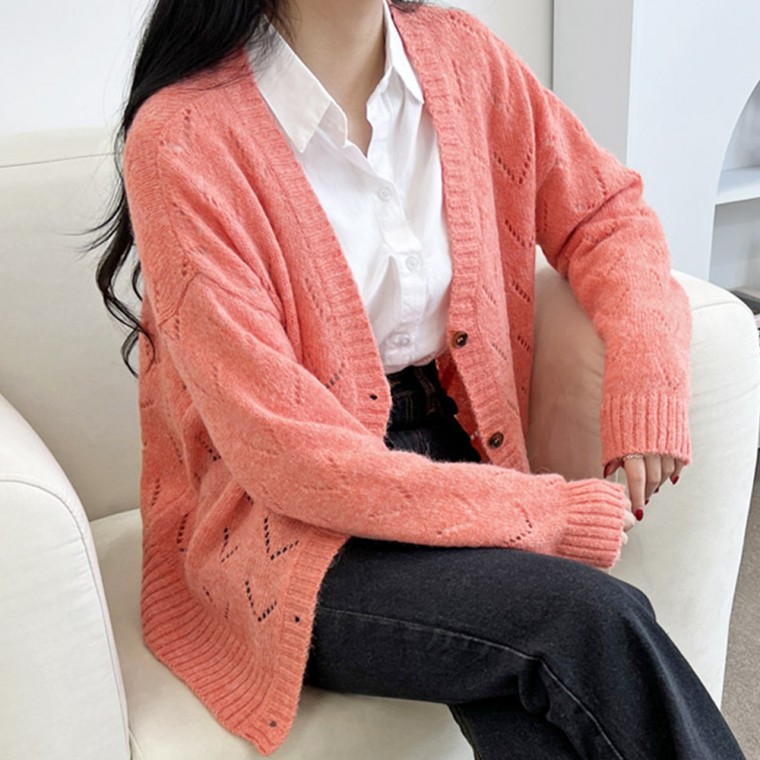 Áo Cô Gái Đan Cardigan Hàng Ngày Thường Ngày Đáng Yêu Tay Dài Thời Trang Mùa Xuân Thu Đông Áo Đơn Giản Cổ Chữ V Áo Khoác Ngoài