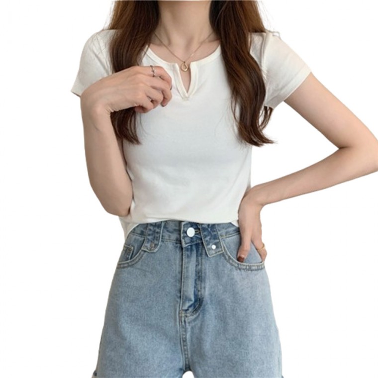 [MumuAT] Áo thun ngắn tay crop top trơn dành cho nữ