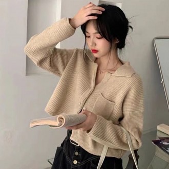 Áo cardigan dệt kim có túi đơn có gân cardigan cardigan dễ thương