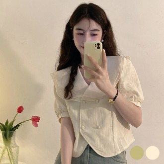 Áo chiffon nữ ren cổ rộng 2 lớp đáng yêu