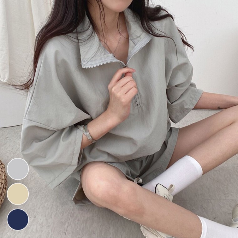 Bộ trên và dưới overfit áo khoác ngắn có mũ anorak thông thường mát mẻ