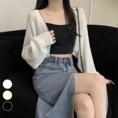 Máy lạnh Bolero mặc trong nhà cardigan mùa hè đan hoa văn