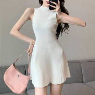 G126615 Váy dệt kim tank top nửa cổ váy golf