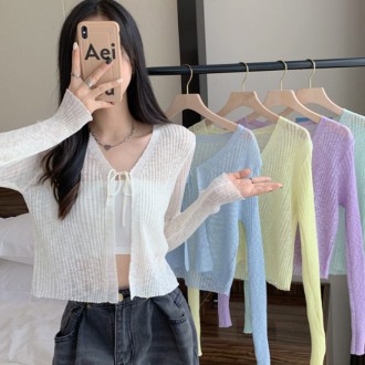 Áo cardigan dây ruy băng xuyên thấu HH-E37