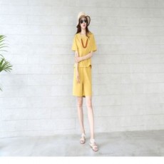 S2315 Nữ thần khí quyển quần short vải lanh cotton bộ hai mảnh váy vải lanh cotton