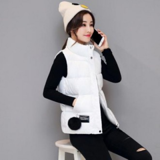 W1734 Áo vest cotton mùa đông có đệm cổ lông trang trí ấm áp