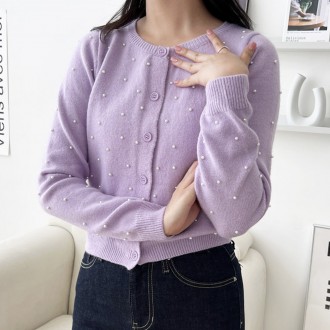 Phụ Nữ Cô Gái Crop Cardigan Hàng Ngày Đáng Yêu Tròn Họa Tiết Ngọc Trai Tay Dài Giao Mùa Xuân Thu Trang Trọng Đám Cưới Khách Mời Nhìn Đám Cưới Tiệc Sinh Nhật Đầu Tiên