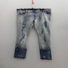 F70316 Quần jean denim hai tông màu rách ngọc trai skinny