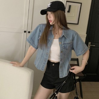 Áo khoác denim dễ thương, áo khoác crop, áo khoác lửng, tay ngắn denim, nữ