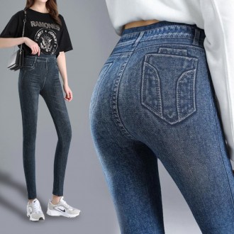 Quần jean nữ giả vải thun đã giặt, chất liệu bó sát, quần legging denim thoải mái