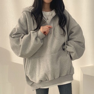 Áo hoodie thời trang khóa kéo nửa khóa màu xám LK-TA11