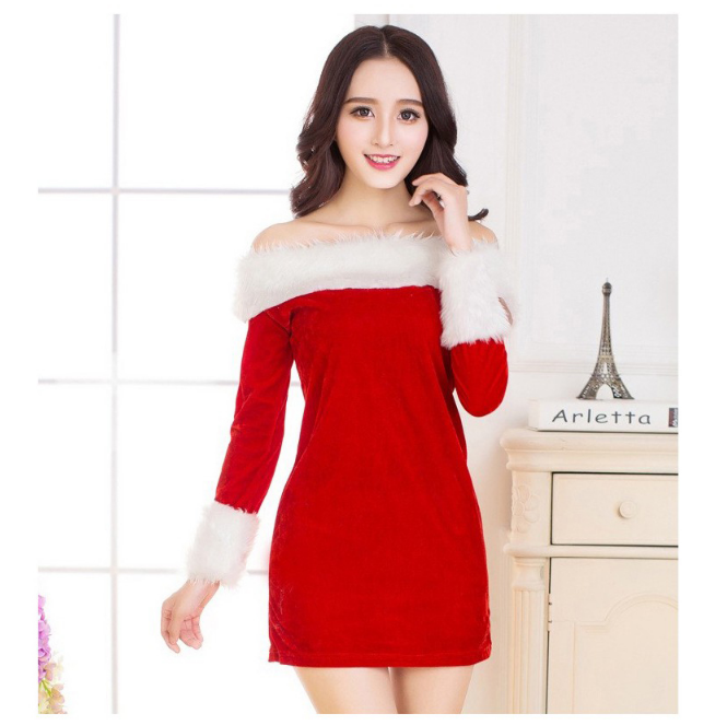 Nữ Giáng Sinh Lệch Vai Ông Già Noel Phù Hợp Với Mini 1 Gợi Cảm Santa Cô Gái Trang Phục Trang Phục Nữ Câu Lạc Bộ Nhìn đảng Mặc