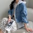 F5506 Áo khoác denim có mũ phối màu có khóa kéo unisex dành cho cặp đôi