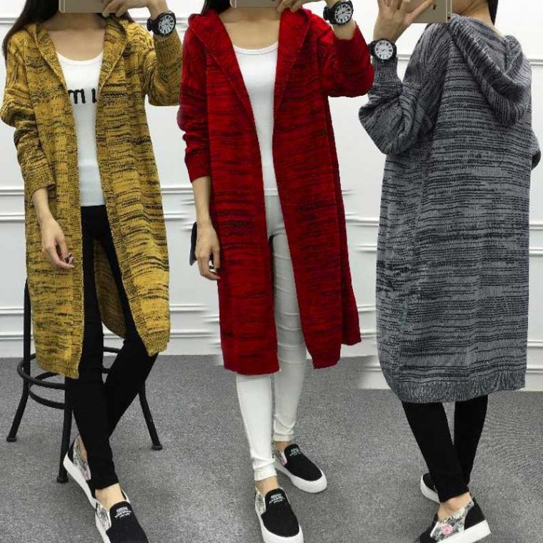 [CESS] 1176 Áo cardigan dệt kim dáng dài có mũ 3 màu