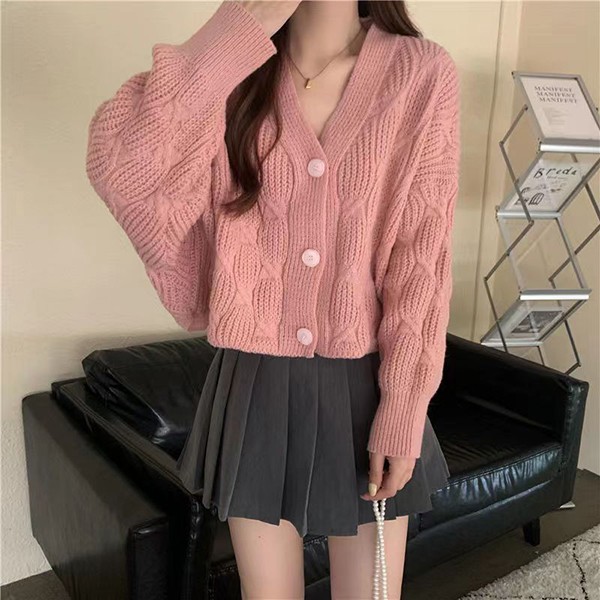 Áo len cardigan xoắn cơ bản mùa thu dành cho nữ LK-G012