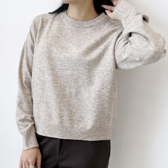 Áo thun cashmere dệt kim cổ tròn đơn giản cơ bản dành cho nữ dài tay