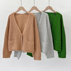 2L-UND 5079 Áo cardigan dệt kim cổ chữ V có túi bên trong dành cho nữ