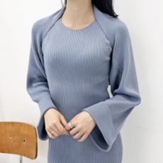 Bộ áo len dệt kim bolero dài một mảnh không tay mùa xuân thu có gân dành cho nữ