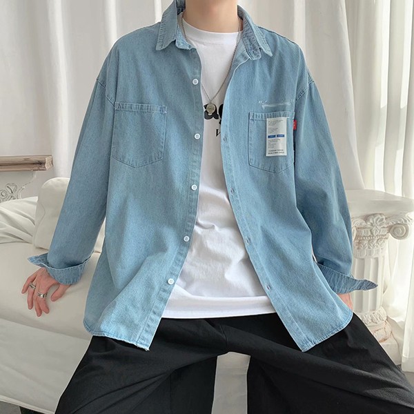 Áo sơ mi denim overfit thiết kế bỏ túi hàng ngày dành cho nam IS-JK47