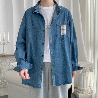 Áo sơ mi denim có túi in chữ thông thường 2 màu IS-JK47