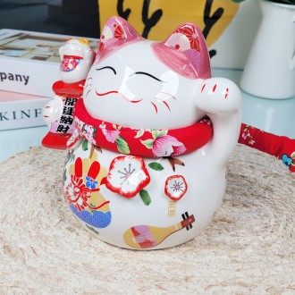 Heo đất Manekin Neko bằng gốm lớn của Nhật Bản