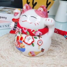 Heo đất Manekin Neko bằng gốm lớn của Nhật Bản