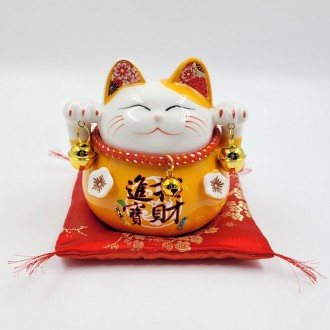 Heo đất Manekin Neko bằng gốm Nhật Bản (Cam)