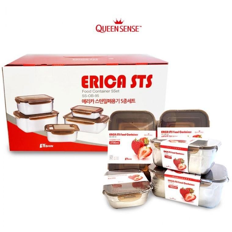 DS Queensense Erica Hộp đựng kín khí bằng thép không gỉ Bộ 5 hộp đựng bằng thép không gỉ Tân gia Bộ quà tặng Tết Chuseok