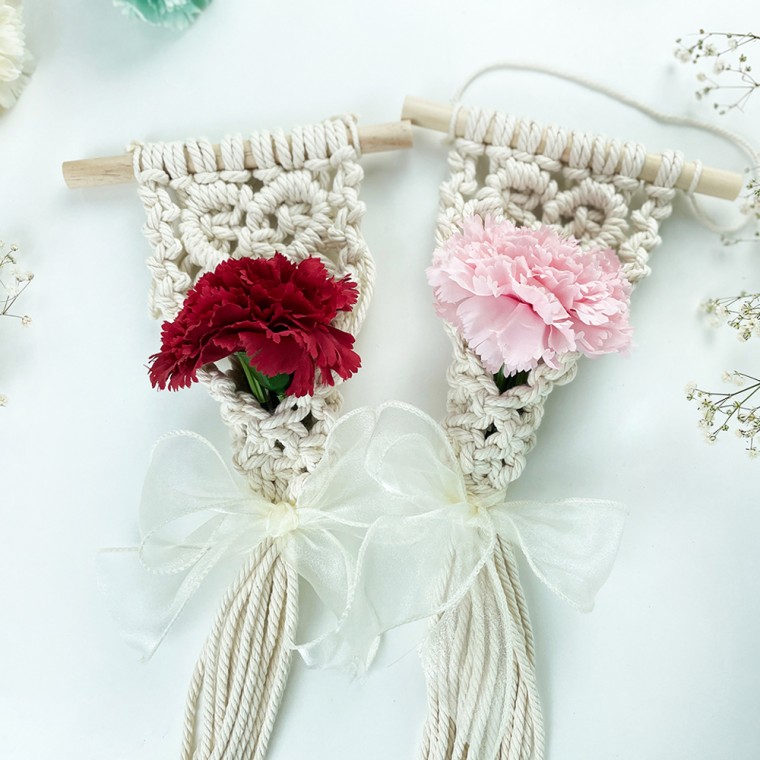 Macrame Hoa Cẩm Chướng Trái Tim Treo Tường Làm DIY Ngày Nhà Giáo Ngày Của Cha Mẹ Quà Tặng Trang Trí Tường Cây Treo