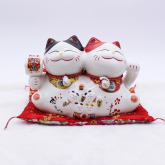 [Three Mall] Maneki Neko Cặp đôi mèo Piggy Bank Đồ trang trí Phụ kiện nội thất