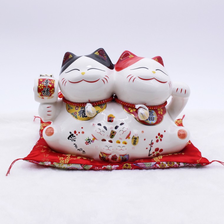 [Three Mall] Maneki Neko Cặp đôi mèo Piggy Bank Đồ trang trí Phụ kiện nội thất