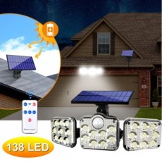 Đèn tường ngoài trời LED năng lượng mặt trời 138 lỗ, đèn cảm biến DJD2858 tách bảng 3 chiều