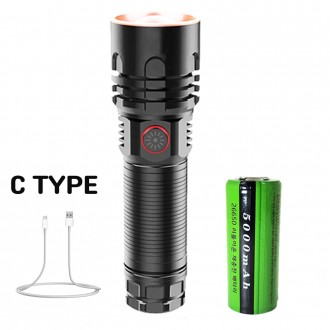 Loại C sạc LED zoom ngoài trời đèn lồng đèn pin đèn pin DJD349 26650 pin sạc