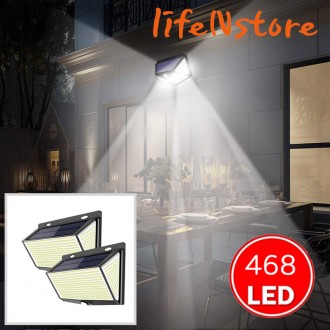 Đèn cảm biến năng lượng mặt trời LED 468 lỗ Đèn chiếu sáng sân vườn năng lượng mặt trời Đèn lối vào Chiếu sáng ngoài trời