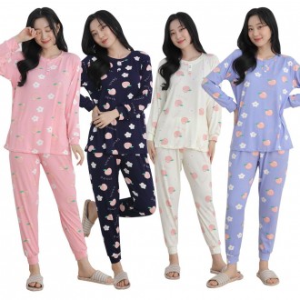 Bộ Đồ Ngủ Nữ Bộ Vải Đào Đào Loungewear Bộ Đồ Ngủ Trẻ Em Trẻ Em Thu Đông