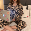 Họa Tiết Da Báo Nữ Dài Tay Quần Dài Pyjama Bộ Pyjama Xuân Hè Ngủ Homewear Pyjama Đảng