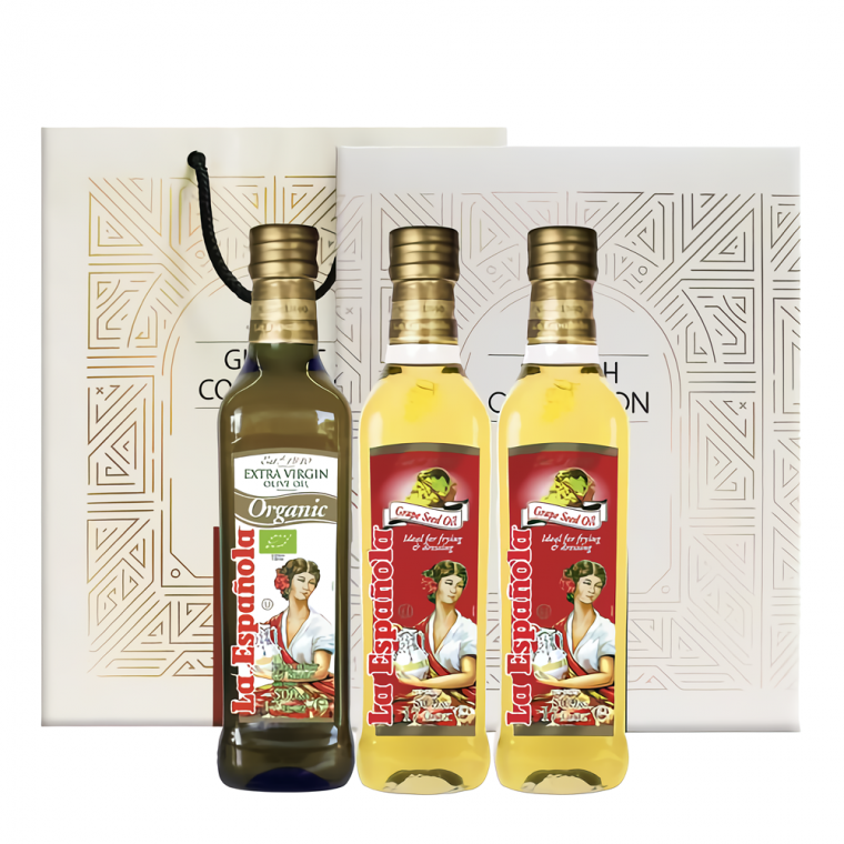 [Espanola] 1 chai dầu olive nguyên chất hữu cơ + 2 chai dầu hạt nho (500ml) Tổng quà tặng 3 chai