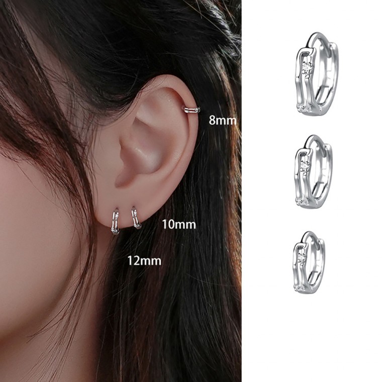 Bông tai bạc một chạm S925 bạc kim bạc nguyên chất 92,5% Bông tai hình tròn zircon mạ bạch kim có vỏ trong suốt