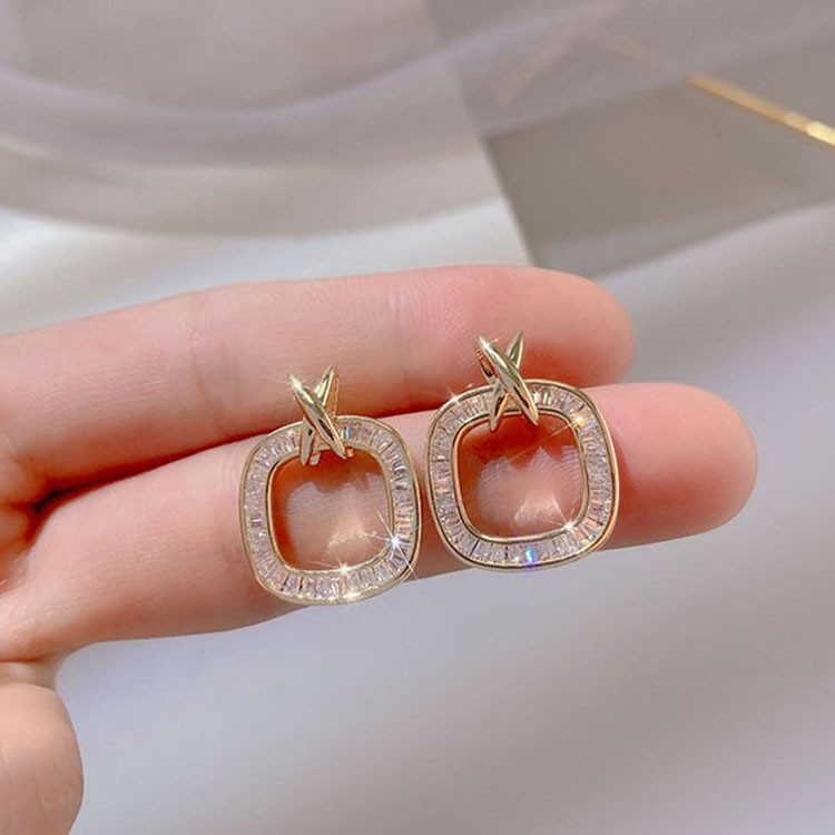 Bông tai zircon kim lấp lánh mạ bạc S925