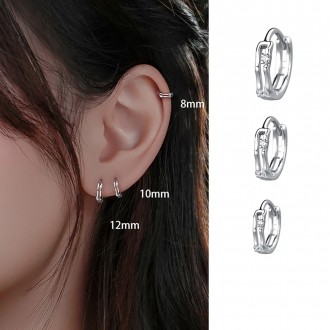 Bông tai một chạm bạc S925 bông tai bạc kim sterling bạc 92,5% mạ bạch kim zircon bông tai hình tròn bạc