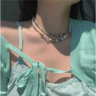 Hoa trắng ngọc trai cầu vồng hạt vòng cổ choker DIY hạt