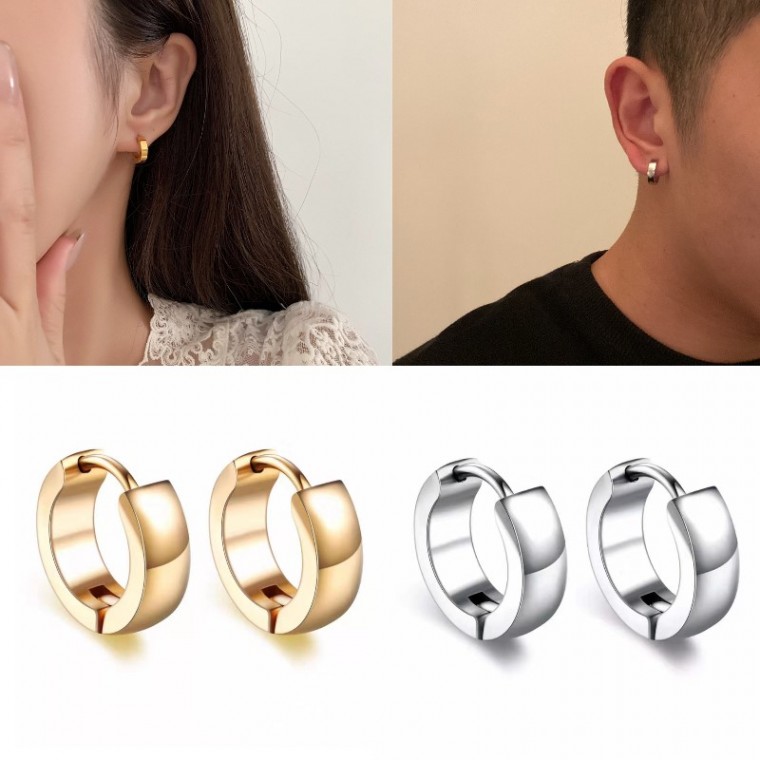 Bông tai bông tai thông thường chống dị ứng 1,5cm Unisex Bold Ring S925