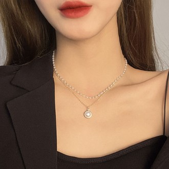 Dây chuyền đôi vòng cổ ngọc trai choker hàng ngày lớp vòng cổ mặt dây chuyền vòng cổ dây hai dây chuyền vòng cổ ngọc trai vòng cổ xinh xắn