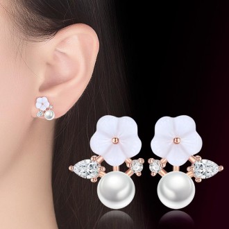 Bông tai vàng hồng S925 Stelling Silver Pearl Shell Zirconia