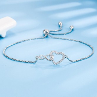 S925 Heart Limited Vòng đeo tay bạc có thể điều chỉnh độ dài Zirconia đơn giản