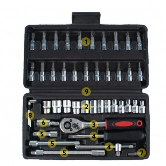 Bộ 46 món mini cầm tay Bộ dụng cụ cờ lê bit thanh kết nối hộp R Set Bộ hộp nhà cửa hàng